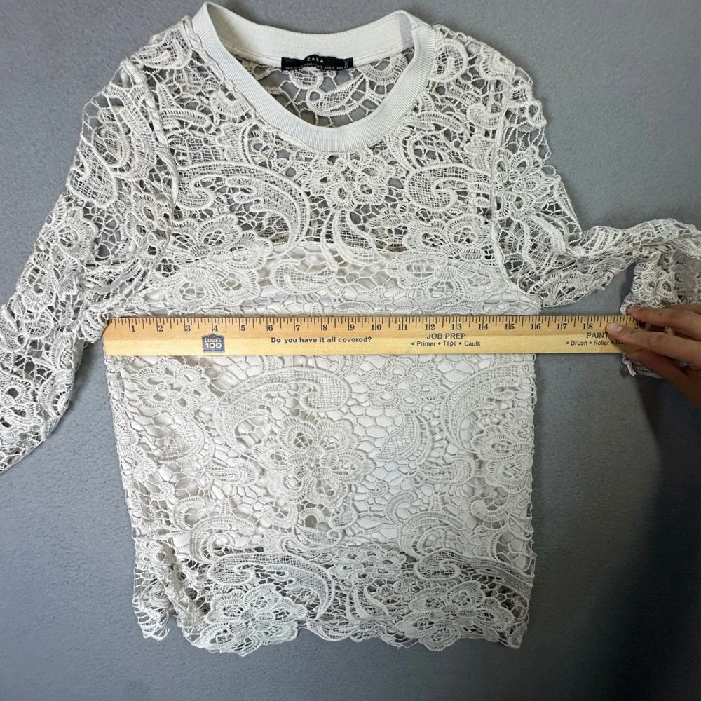 Zara Guipure Lace Top Cream Floral Paisley Coquette Romantic Size S Off-White